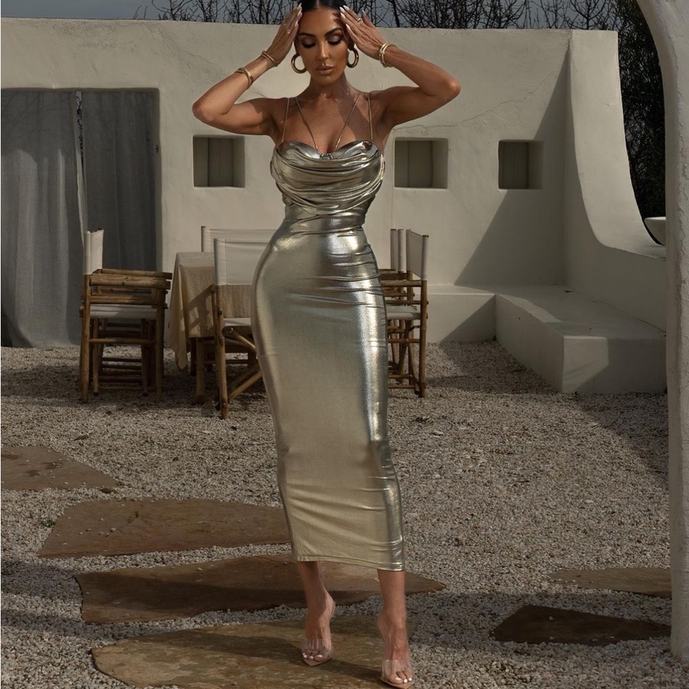 JLUXLABEL Silver metallic Bodycon Mididress
